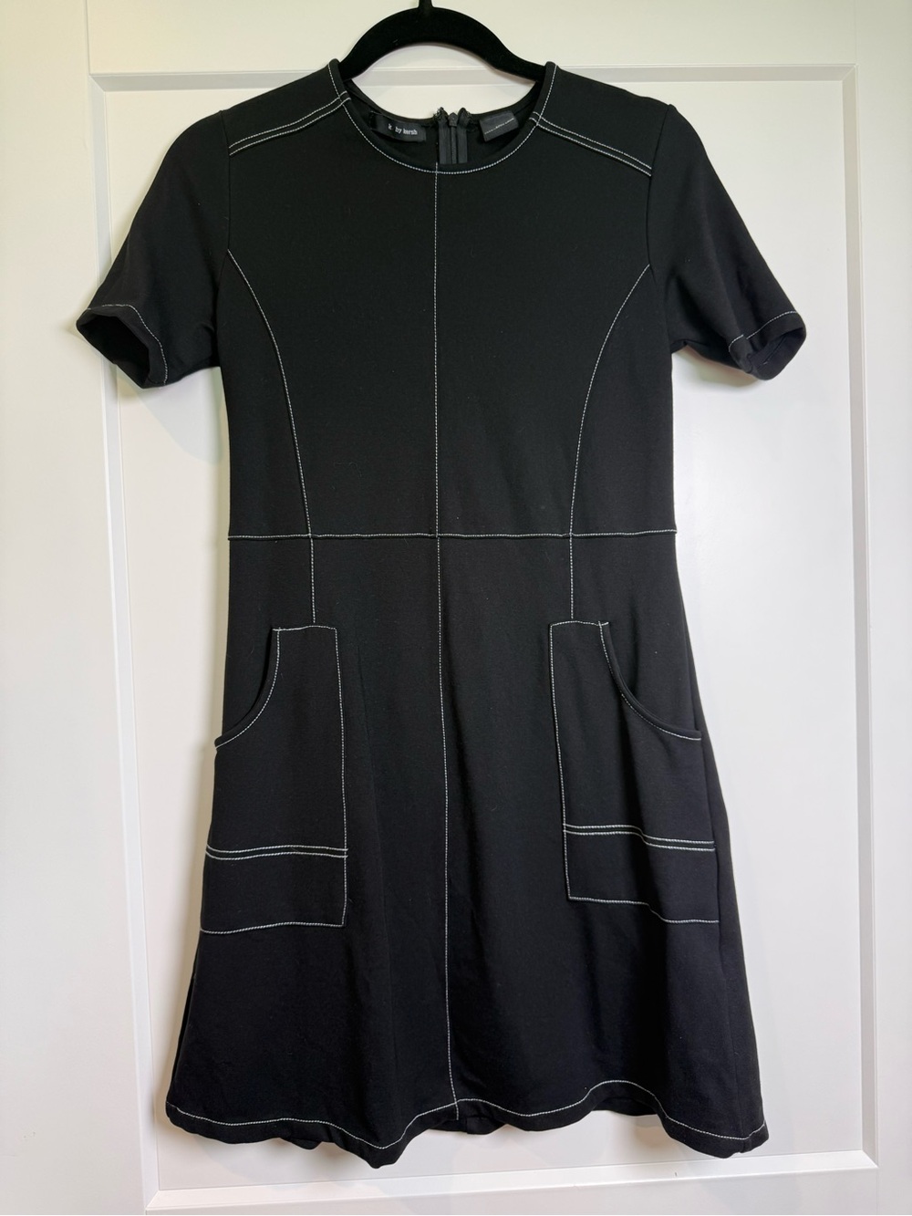 K. By women’s small Black Short-Sleeve A-Line Dress with Contrast Stitching